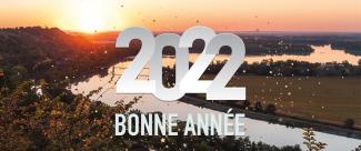 Vœux du président Michel Weill Photo d'un paysage du département lors du coucher du soleil avec marquer "2022 Bonne année"