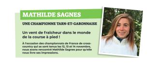 Infographie sur Mathilde Sagnes Une infographie sur Mathilde Sagnes avec une photo de l'athlète sur la droite