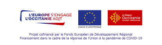 Banderole avec les logos de l'UE et de la région Occitanie Trois logos dont le logo de l'UE et le logo de la région Occitanie