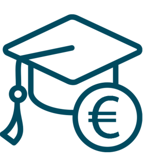 Un chapeau de diplôme et une pièce d'euros à côté 