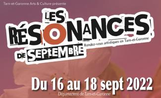 Visuel "Les Résonances de septembre 2022" Visuel "Les Résonances de septembre 2022" avec une fleur blanche en fond et les informations relatives à l'évènement