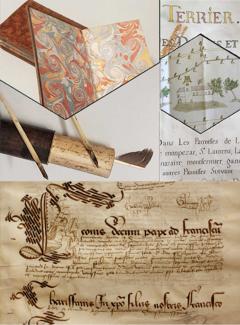 Journées européennes du patrimoine 2022 Collage photos de lettres anciennes, de dessin et de stylo à plume