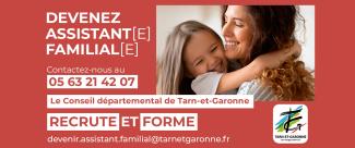 Campagne de recrutement : assistant(e) familial(e) Visuel campagne de recrutement assistant(e) familial(e) avec une maman qui fait un câlin à sa fille