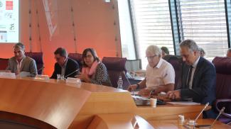 Réunion pour le centre universitaire De gauche à droite : Thierry Deville, Marc Renner, Dominique Sardeing et Rodolphe Portoles