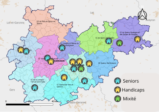 Carte pour page CFHI Carte représentant la répartition des 16 projets d'habitat inclusif