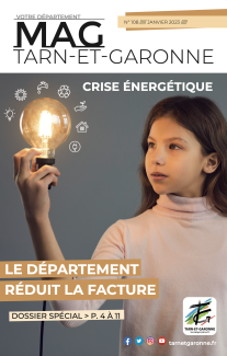 Couverture Département Mag n°108 édition Janvier 2023 avec une fille qui tient une ampoule 