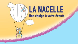 Logo la Nacelle Logo la Nacelle avec une montgolfière avec deux personnes à l'intérieur
