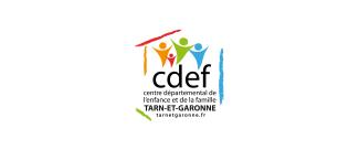 Logo coloré du CDEF de Tarn-et-Garonne avec des personnages dessinés 