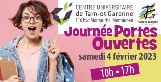 Journée Portes Ouvertes au Centre universitaire de Tarn-et-Garonne Visuel de la Journée Portes Ouvertes au Centre universitaire de Tarn-et-Garonne avec une femme est joyeuse