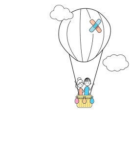 Pictogramme de nacelle Dessin de deux personnes dans une montgolfière dans les nuages
