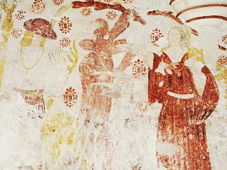 Conférence sur "Le décor peint dans la maison médiévale" à l'espace des Augustins le 21 mars 2024 Photo d'une fresque médiévale peinte dans une maison ancienne