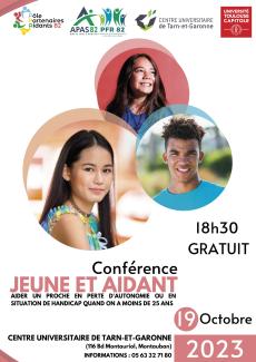 Affiche Conférence jeunes aidants Octobre 2023 Affiche Conférence jeunes aidants Octobre 2023 avec le visage de trois jeunes