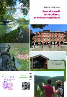 Page de garde du livret d'accueil des étudiants en médecine générale 2023 avec des photos du département 