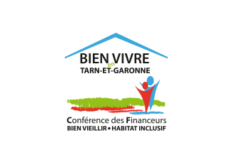 Logo coloré avec 2 bonhommes dessinés de la Conférence des financeurs de la prévention de la perte d'autonomie de Tarn-et-Garonne 2023