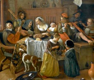 Conférence dégustation "HISTOIRE DU REPAS FRANÇAIS" à l'abbaye de Belleperche tableau artistique qui représente un repas à la française avec plusieurs personnes