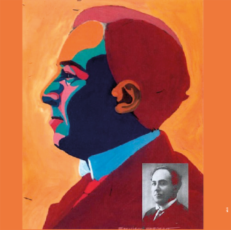 Portrait pour l'hommage de Don Antonio Machado "El bueno" à l'espace des Augustins Portrait de profil d'un homme avec des teins colorés. Ce portrait représente le poète Antonio Machado
