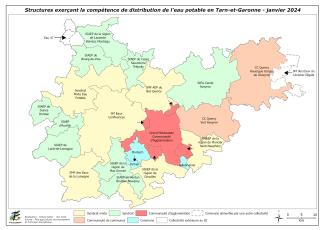 Carte distribution eau potable en Tarn-et-Garonne - 2024