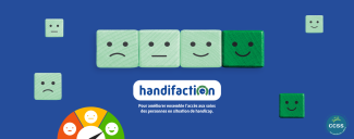 Baromètre Handifaction des éléments carré verts sur un fond bleu