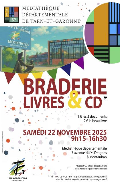 affiche braderie médiathèque 2025